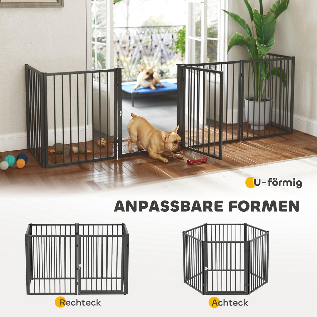 Puppy Playpen, Dog Playpen, Puppy Enclosure, 6 Panels with Door, Foldable and Portable Dog Fence, Steel, Black