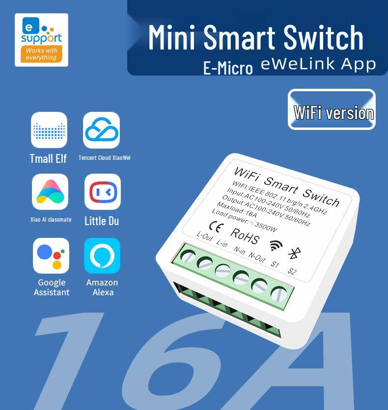eWeLink Mini WiFi Smart Switch: Concealed On/Off, Alexa-Compatible, Mobile Timer with App Control