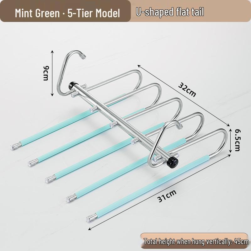 Stainless Steel Multi-Layer Folding Clothes & Pants Rack - Non-Slip, Retractable with Clips for Dormitory Use.