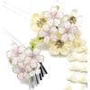 2-Piece Hair Accessory Set for Formal Occasions - White Tsumami Zaiku with Silver Dangles, Ivory, Cream - Premium Hair Ornaments for Kimono,