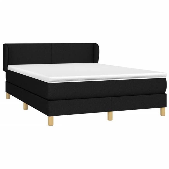 3126647 vidaXL Lit à sommier tapissier avec matelas Noir 140x200 cm Tissu