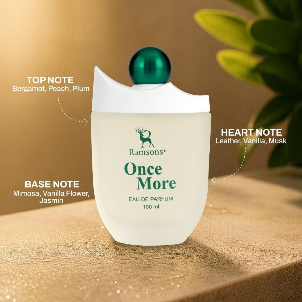 ONCE MORE |TN - Bergamot, Peach, Plum, Orange Blossom | MN - Mimosa, Vanilla Flower, Jasmine, Freesia, Rose | BN - Leather, Vanilla, Musk, Amber