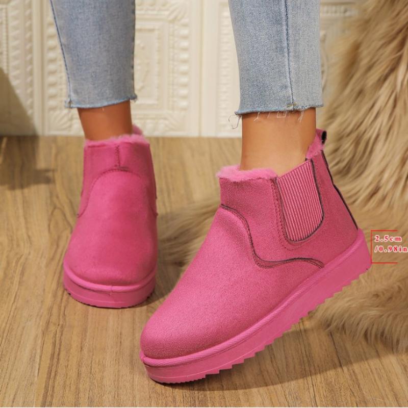 Snøstøvler for kvinner Varm plysj-slip-on Solid Plus Size Mote Ankelstøvler Damer Vinter Komfortable bomullssko for kvinner NYHET