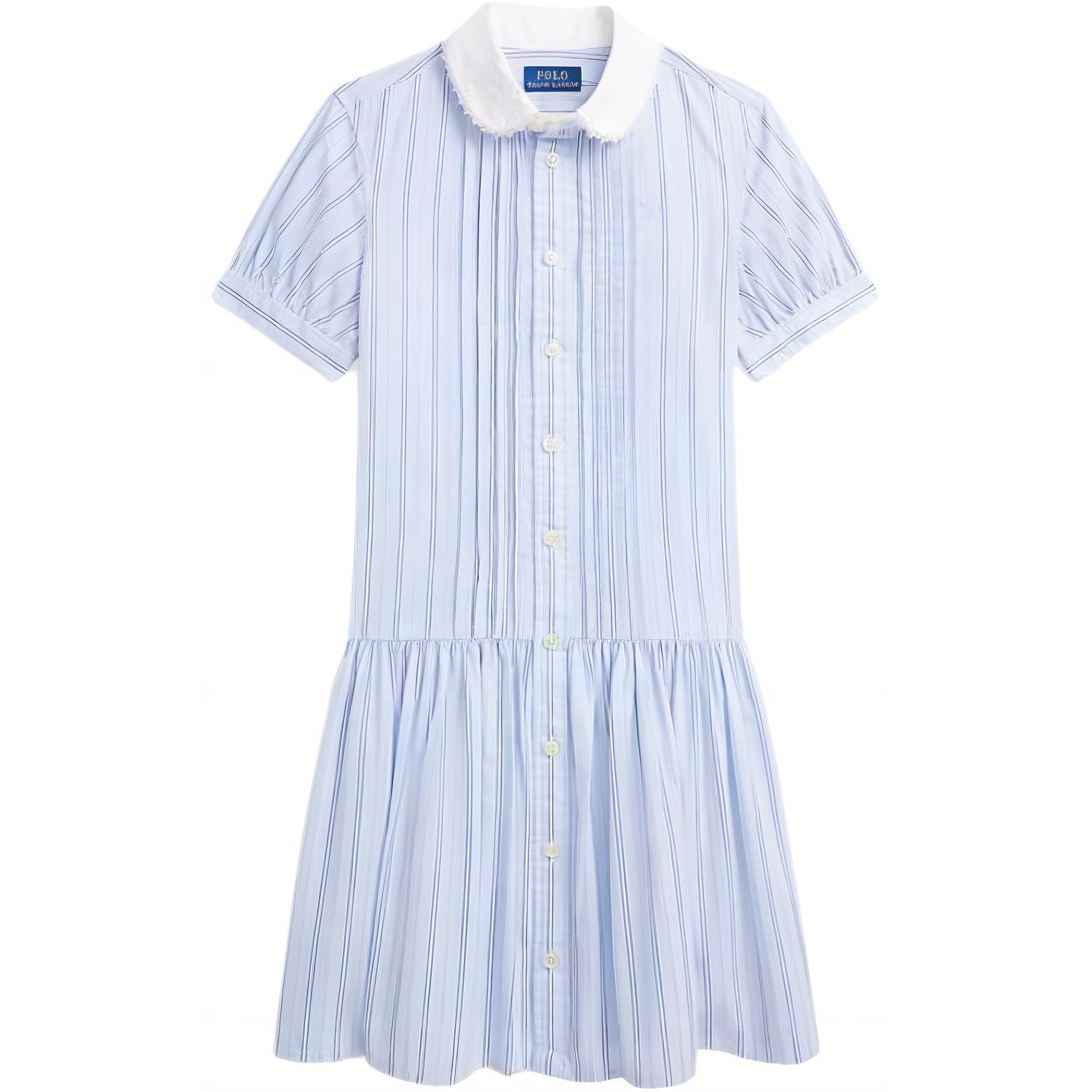 

Платье Polo Ralph Lauren Ss25 в полоску, с воротником, однобортное, с коротким рукавом, детское, синее CWPODRSG3D20964-400 L