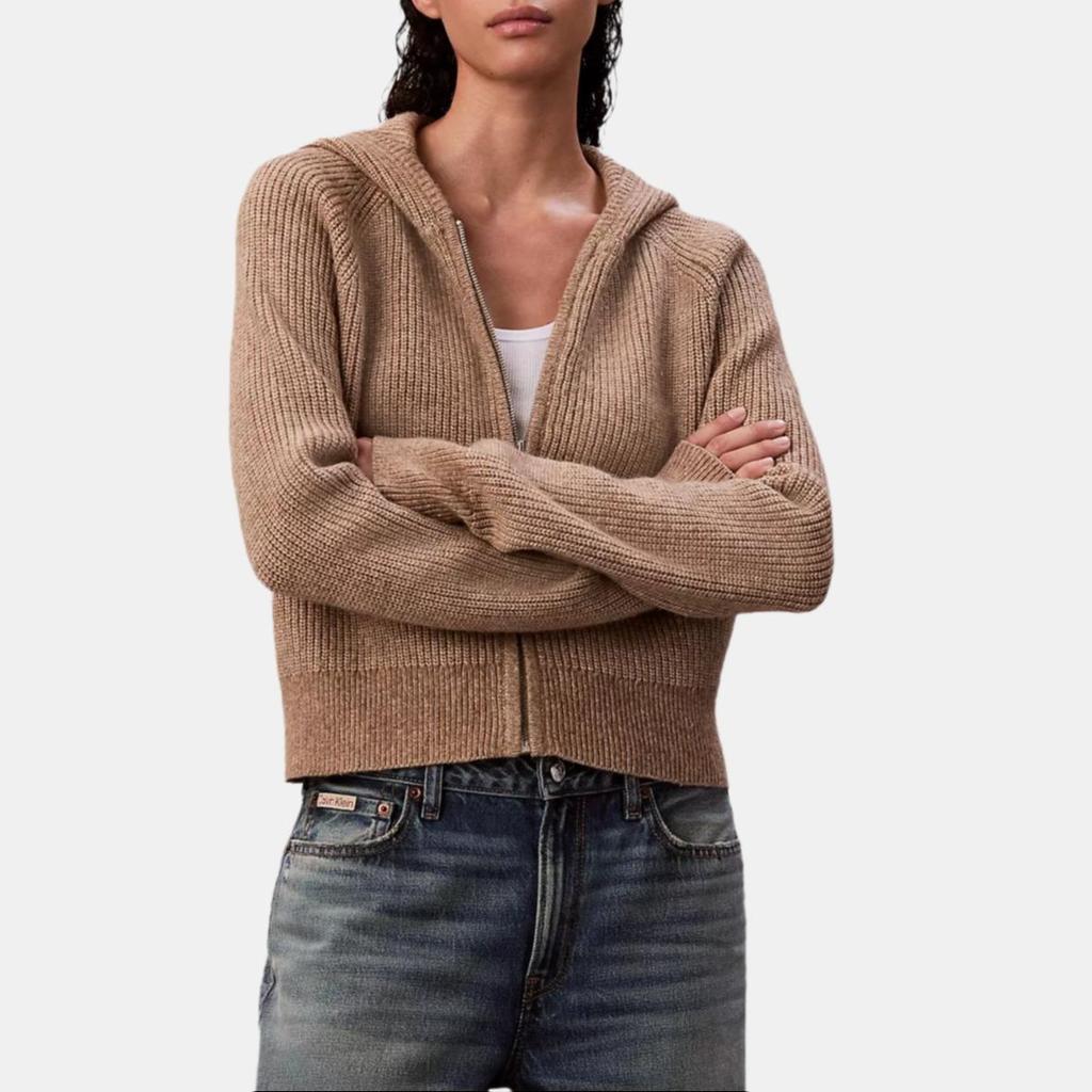 Calvin Klein Lässiges einfarbiges bequemes Kapuzen-Strickoberteil mit weichen Raglan-Langärmeln für Damen 47D379G-1YD