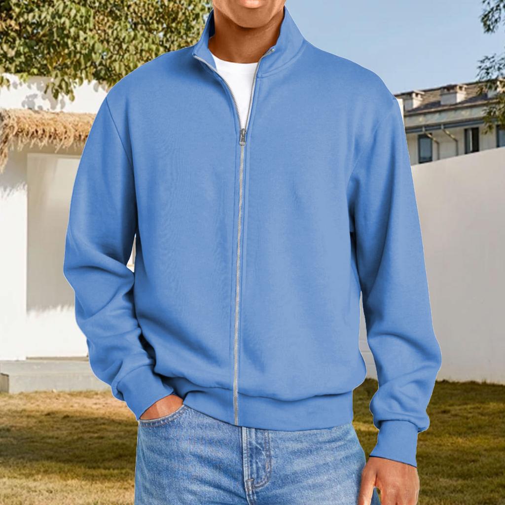 Herren Reißverschluss Freizeit T-Shirt Langarm Locker Geschnittene Oberteile Herbstmode Normal Geschnitten Cardigan Oberteile