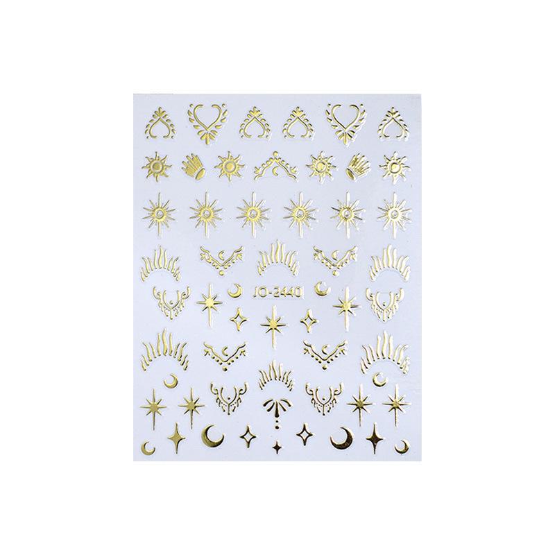Ins-Style Laser Gold & Silver Star & Moon Nail Stickers with Adhesive Back