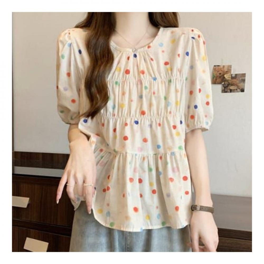 Navava Women Lovely Dot Shirring Short Sleeve Blouse Nb2160