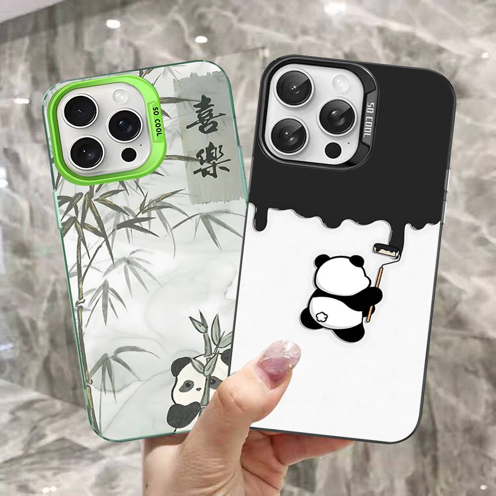 Cartoon Cute Panda Color Phone Case For IPhone 17 16 15 14 13 12 11 Pro Max Plus Pro Shell