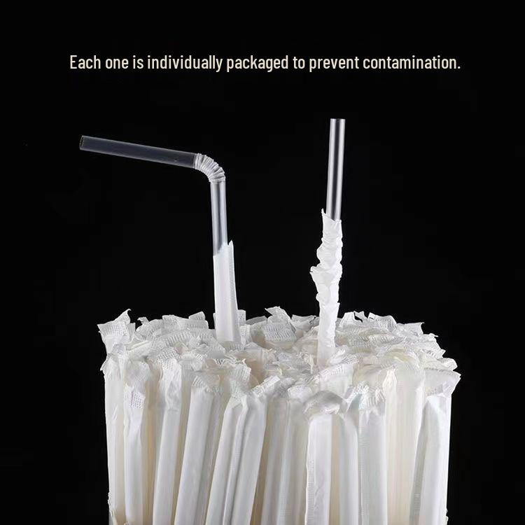 Individually Wrapped Bendable Plastic Straws - Food Grade for Pregnant Women & Children, Perfect for Milk, Tea, and Beverages.
