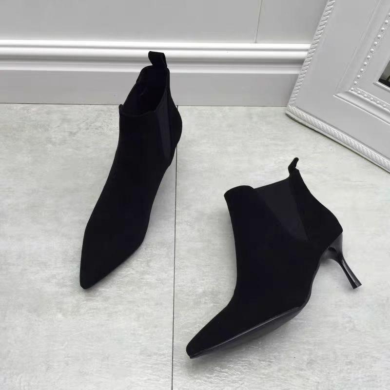 2025 Luxury Women'S Boots Spring Pointed Toe Stiletto Ankle Boots Fashion  Women High Heel Suede Side Zipper Boots