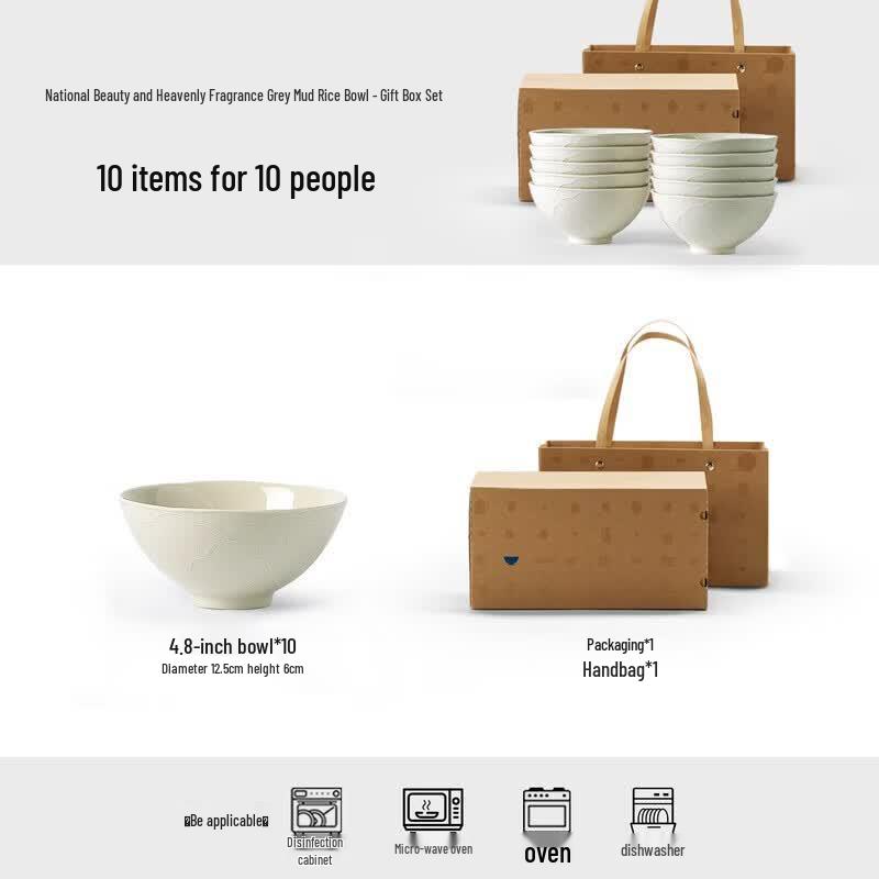 Jingdezhen Cream Style Underglaze Ceramic Rice Bowl Set