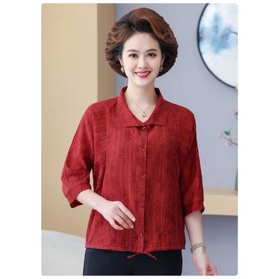 Damen Rote Strukturierte Halbarmbluse Reif Lässig Button-Down Hemd mit Tunnelzug Saum