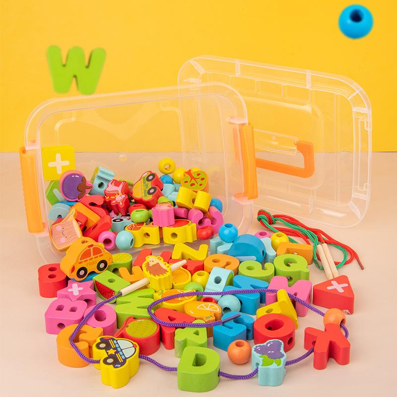 Early Childhood Education Wear Beads 100 Numeric Letter Beads, Children'S Traffic Fruit Building Block Rope Wisdom Toy