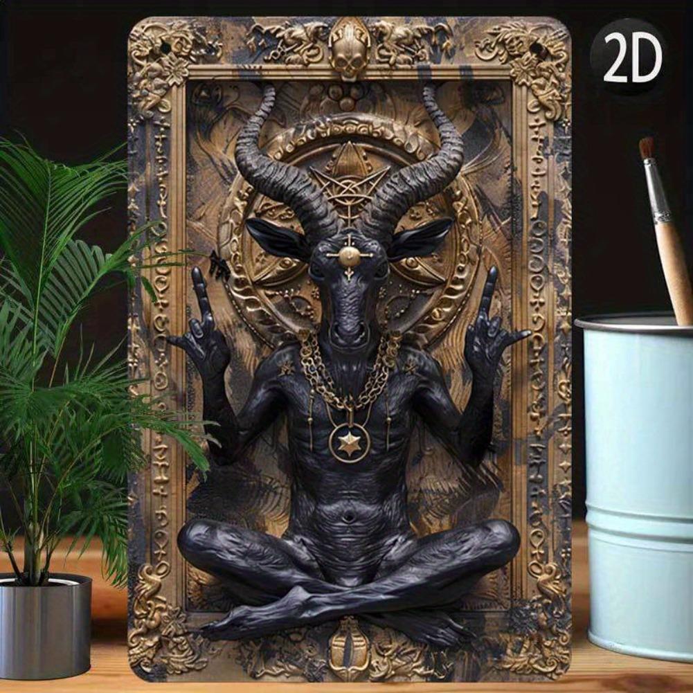 

[Складне Сатанинське Настінне Мистецтво] Козлячий Монстр 2D Алюмінієве Настінне Мистецтво - Складний Сатанинський Дизайн Голови Козла з Пентаграмою та Ритуальними 20x30cm（7.8x11.8inch）
