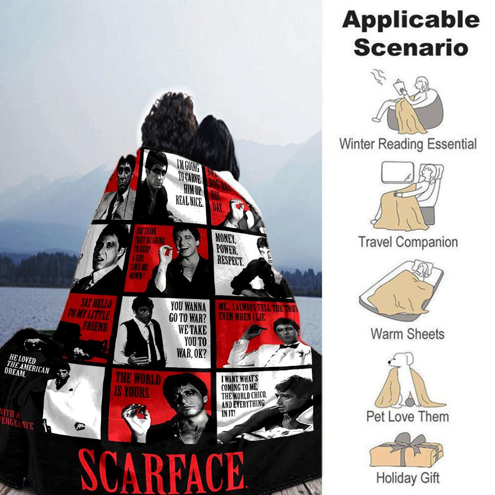 Scarface Characters Poster Flannel Blanket Super Soft Warm Cozy Blanket For Sofa Bed Office Travel Allseason Home Decor Gift