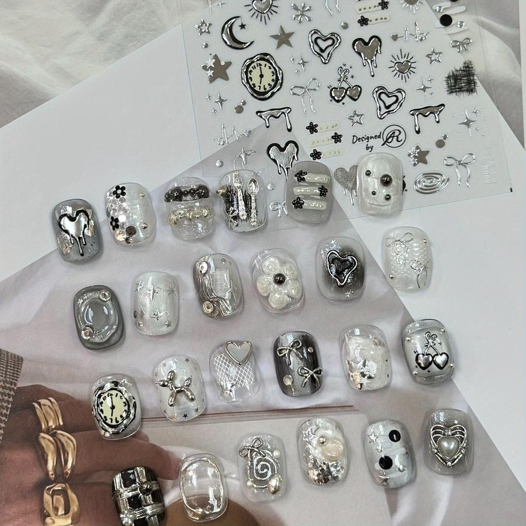 1Pc Metallic Dark Wind Star Moon Heartbeat Nail Art Decorative Paper