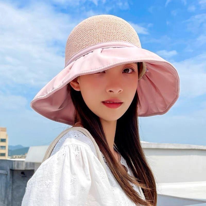 Summer Large Brim Sun Protection Hat Women's Versatile Face Small Straw Visor UV Protection Foldable Fisherman Hat
