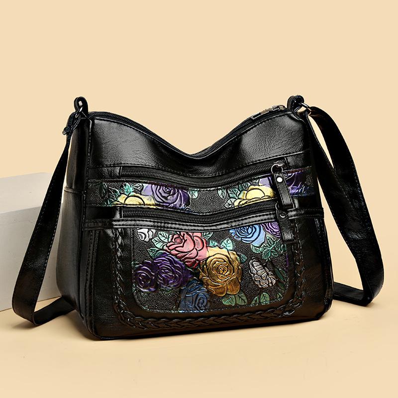 

Новая Мода ПУ Мягкая Кожа Цветочный Принт Сумка Кроссбоди Большая Вместимость Многокарманная На молнии Сумка на Плечо Универсальная Повседневная Легкая Сумка Мессенджер чёрный