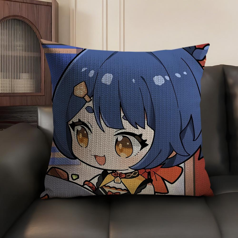 Xiangling Cute Genshin Impact Cushion Cover Natural Linen Organic Fabric DoubleSided Printing Sofa Home Decor Gift Pillow Case