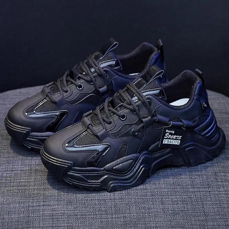 Spring White Casual Shoes Women Thick Sole Breathable Black Chunky Sneakers 2025 Non-slip Sports Shoes