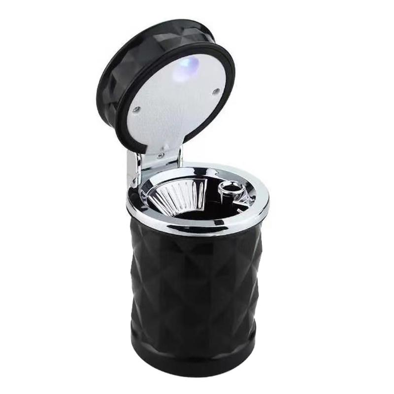 Portable Car Ashtray With Led Light Fireproof Abs Diamond Cut Design For Home Travel Use
