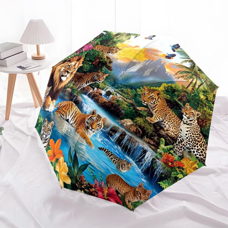 1 PC Automatic Folding Umbrella - Tiger Jungle Wildlife Pattern, Portable & Foldable Design with 8 Ribs, Christmas Birthday Gifts
