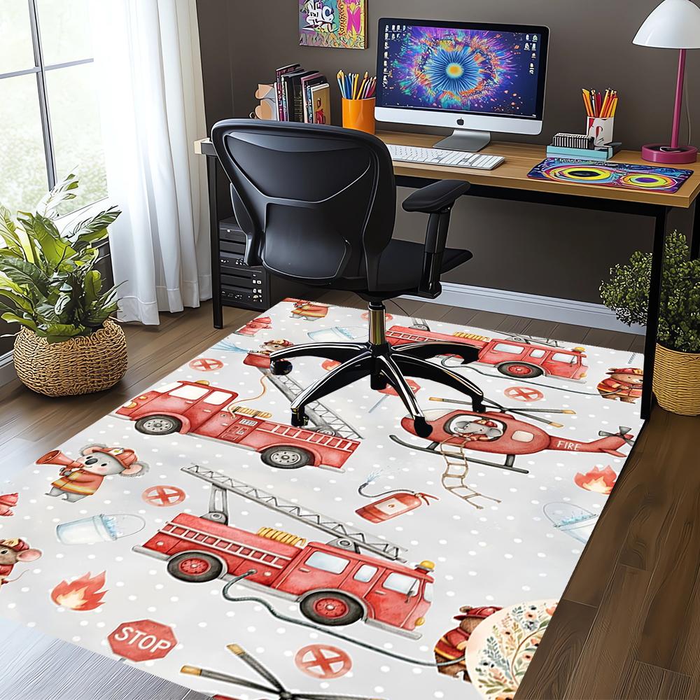 Fire Truck Printed Carpet,Rug,for Office Chair Living Room Bedroom Kitchen Room Decor Gifts.