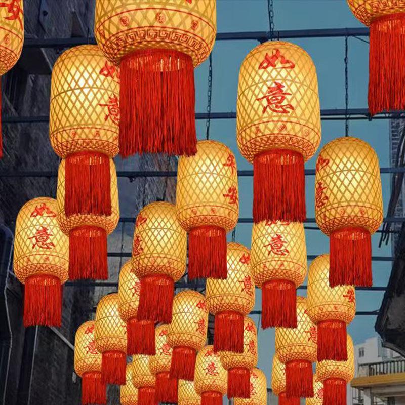 Antique-Style Bamboo Lantern for Outdoor Scenic Areas, Night Markets, Teahouses, Inns, and Hot Pot Restaurants; Customizable with Text.
