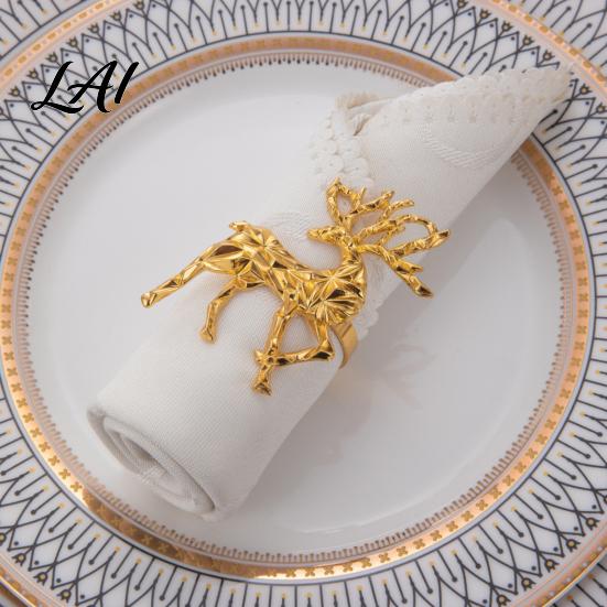Decorative Napkin Fasteners Christmas Deer Ring Faceted Metal Elk Holder Reusable Unique Animal Shape Rings Ring for Xmas Holiday Wedding Receptions