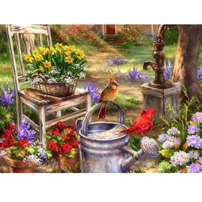 Pittura Diamante 5D Fai da Te con Trapano Rotondo Completo Fiore e Uccelli Mosaico Ricamo