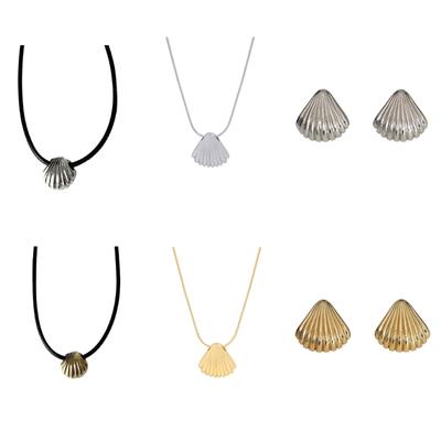 Fashion Metal Shells Pendant Necklace Earrings Simple Y2K Choker Earrings Sweet Cool Clavicle Chain Necklace Jewelry