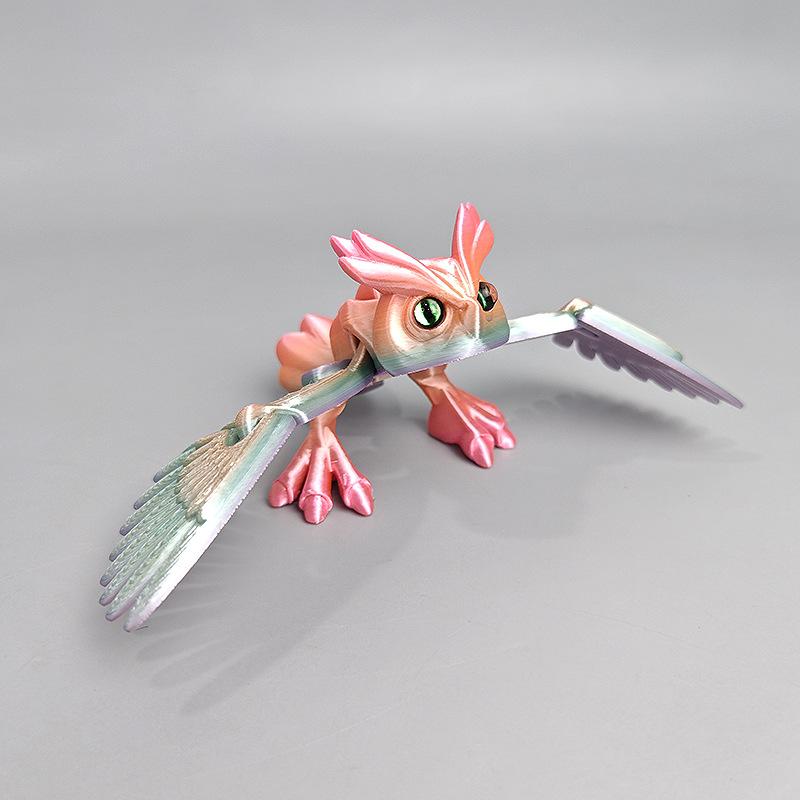 

3D Printing Simulation Colourf Owl Shape Animal Model Wing Joint Movable Creative Ornaments Home Decor Fun Toys Gifts