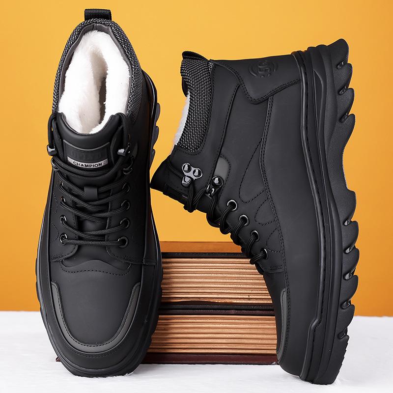 

2024 зимние новые мужские высокие хлопковые ботинки мужские повседневные теплые кожаные зимние ботинки на шнуровке мужские ботинки 8811 38 чёрный