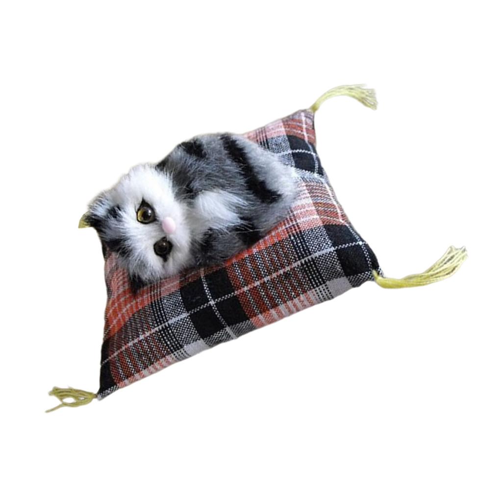Realistic Sleep Plush Cats Doll Furry Animal Statue with Soft Mat Bed Stuffed Pet Doll for Kids Adults Birthday Gift