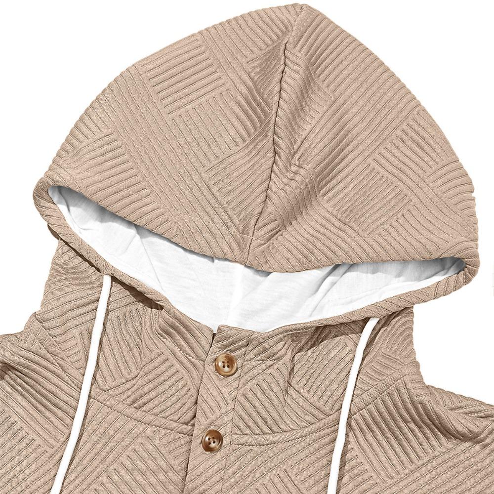 New Mens Fashion Pullover Hooded Long Sleeve Drawstring Button Sweatshirt Streetwear Texture Athletic Hiking Outdoor Jackets
