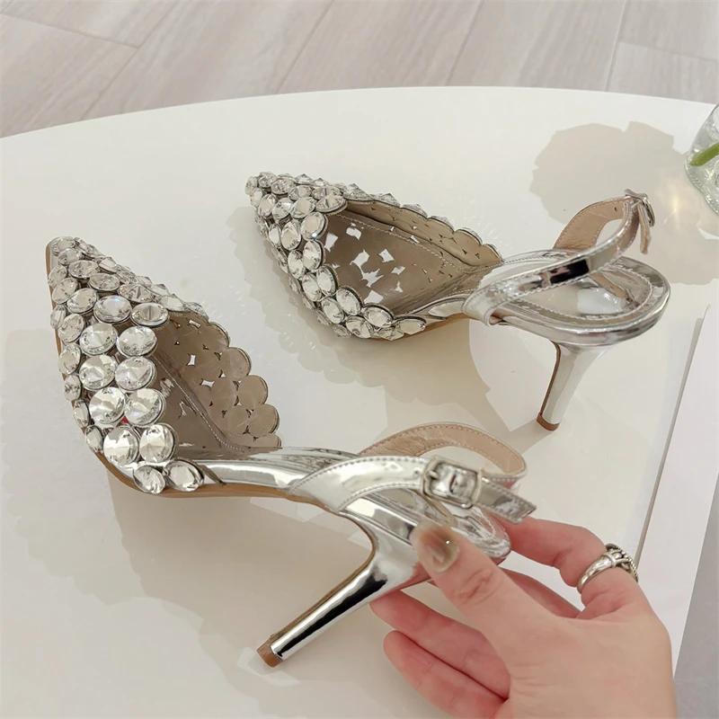 Sexy Pointed Toe Crystal Women Pumps PVC Transparent Hollow Prom Thin Heels Elegant Female Party Shoes Zapatos De Mujer