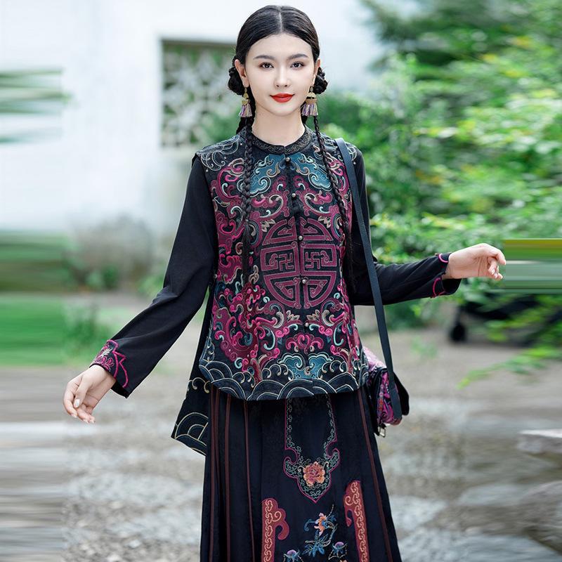 

Ethnic Style Women s Sleeveless Embroidered Vest Jacket XXXL