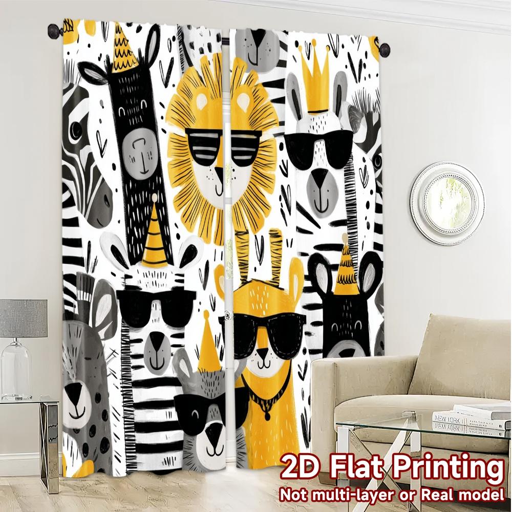 Contemporary Flat Printing Curtains Without Rod Safari Party Popular Fabric Outdoor Decorations Use Set Of 2 Made Polyester