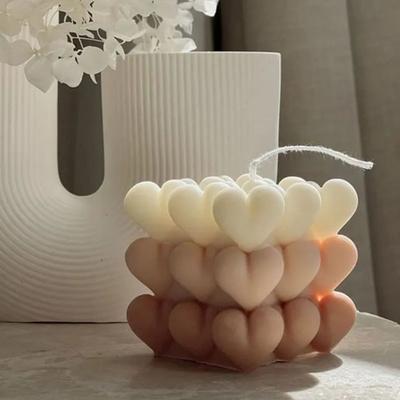 DIY Love Cube Shape Candle Silicone Mold Heart Shape Aroma Candle Plaster Soap Resin Making Mould Cake Chocolate Baking Molds
