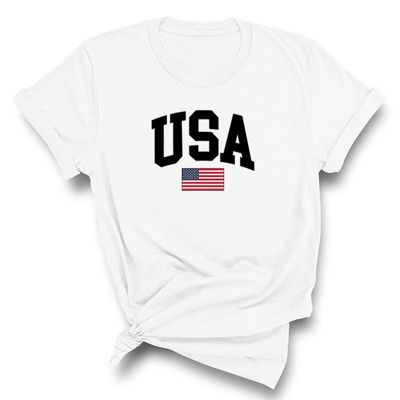 

Летний топ из чистого хлопка с короткими рукавами и принтом флага, повседневные универсальные свободные женские футболки с круглым вырезом XXXL