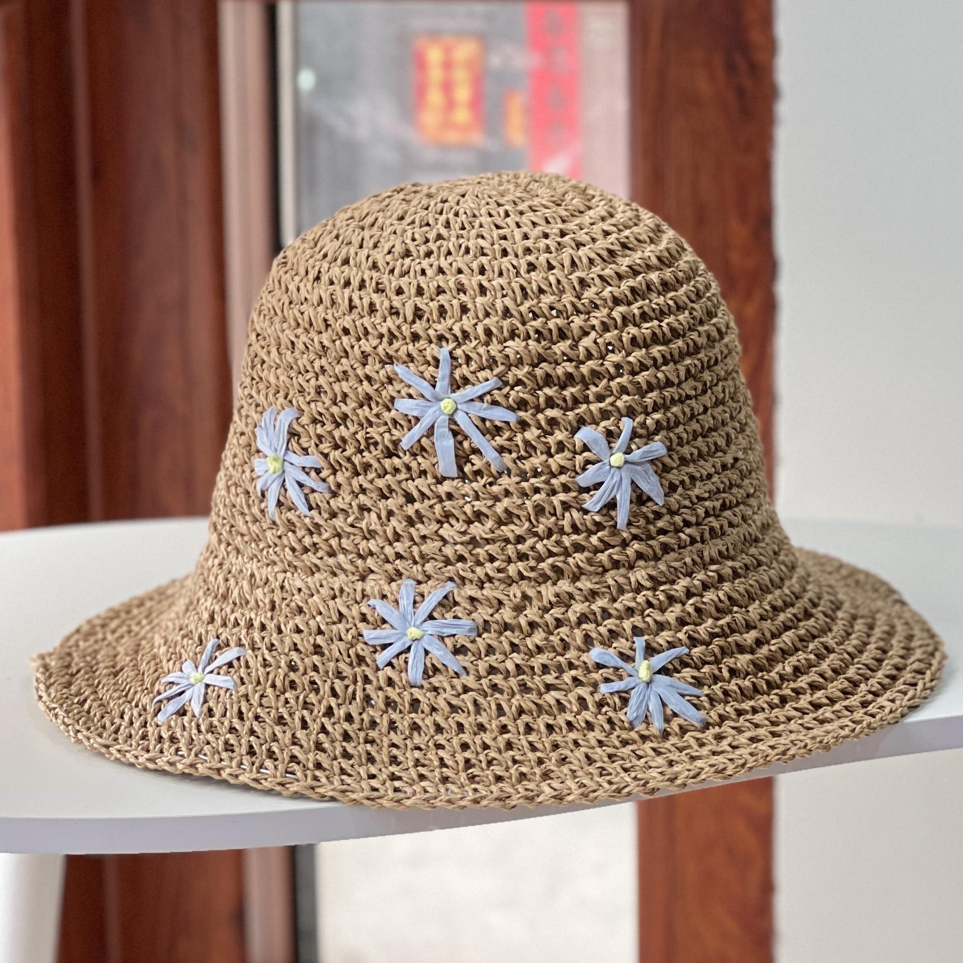 Summer Large Brim Handmade Straw Woven Sun Hat Sweet Daisy Sun Protection Beach Vacation Straw Hat Women S Casual Fisherman Hat коричневый