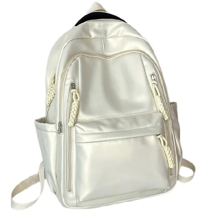 Soft PU Leather Backpack Spacious for College Essential Fashion Solid Color Laptop Daypack for Student and Commuters