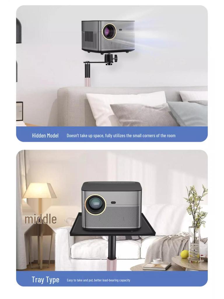 Dual-Use Projector and Phone Stand with Telescopic Adjustment, Punch-Free Tray for Home or Office.