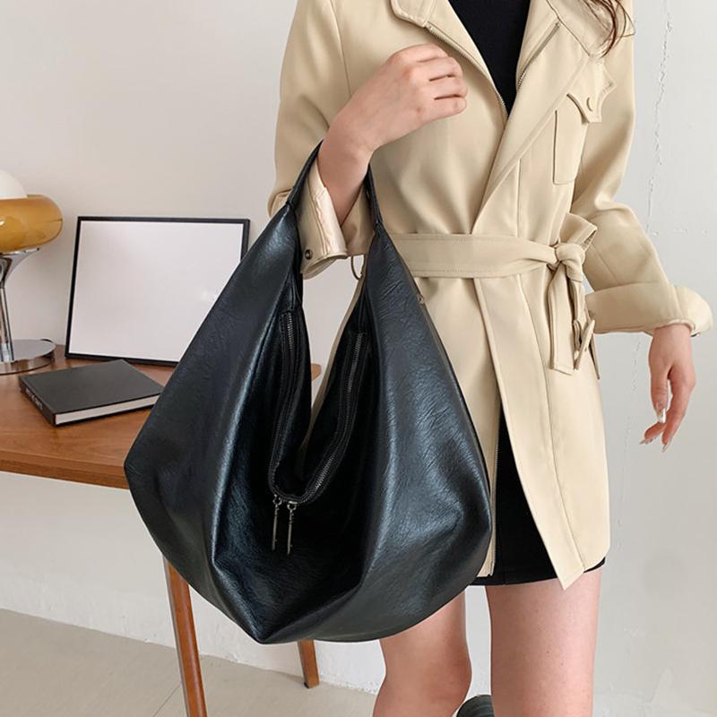 Big Black Shoulder Bags for Women Large Hobo Shopper Bag Solid Color Quality PU Leather Crossbody Handbag Lady Travel Tote Bag