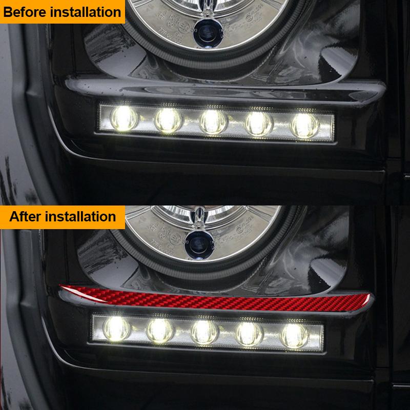 2PCS Real Carbon Fiber Car Headlight Lamp Eyebrow Decoration Sticker For Mercedes-Benz G-CLASS W463 2013-2018 Auto Accessories