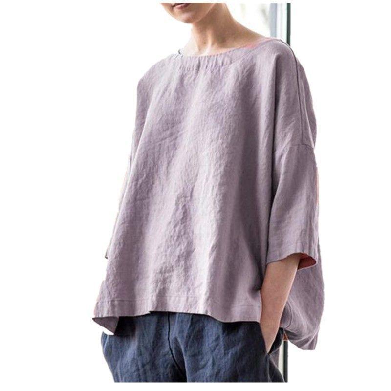 

Women s Plus Size Cotton Linen 3/4 Sleeve Top for Spring/Summer 3XL фиолетовый