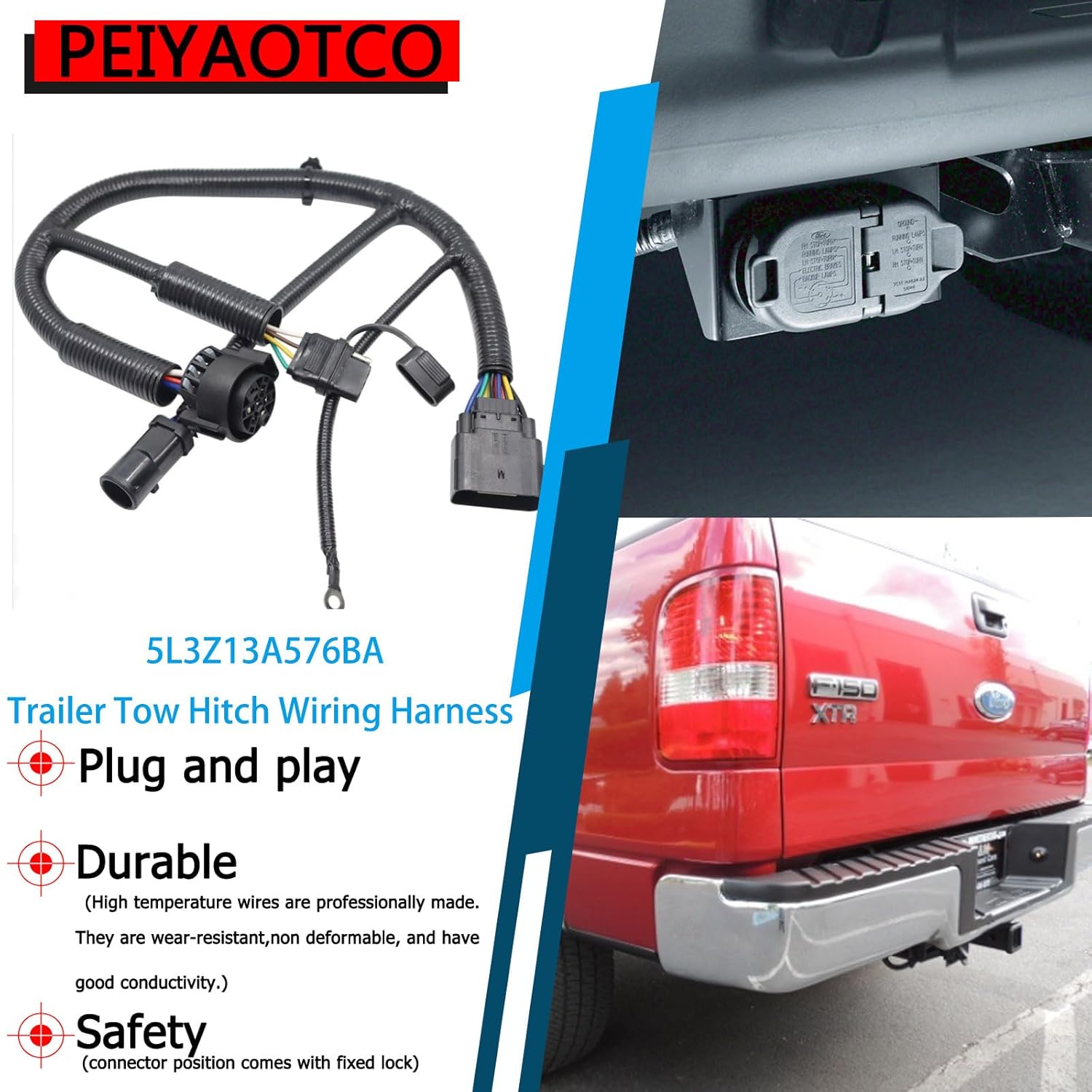 5L3Z-13A576-BA Trailer Wiring Harness 7 Pin Wiring Harness Connector Compatible with 2005-2008 Ford F150 Compatible with 2006-2008 Lincoln Mark LT