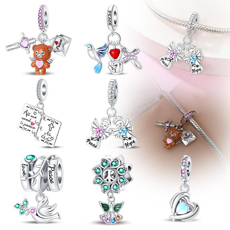 Copper Cross Little Bear Pigeon Bible Angel Pendant Beads Fit Charm Bracelet For Women Fine Jewelry Making