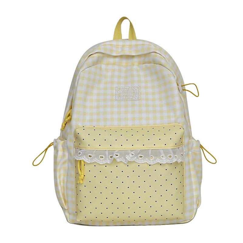 Schoolbag Casual Versatile Plaid Polka Dot Lace Backpack Girl Heart Japanese Sweet Wind Student Party Backpack Girl